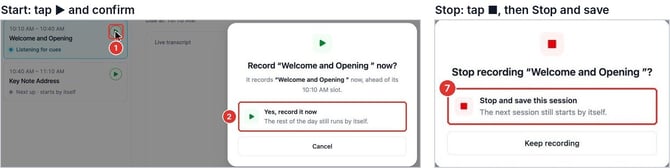 Start and stop a session manually