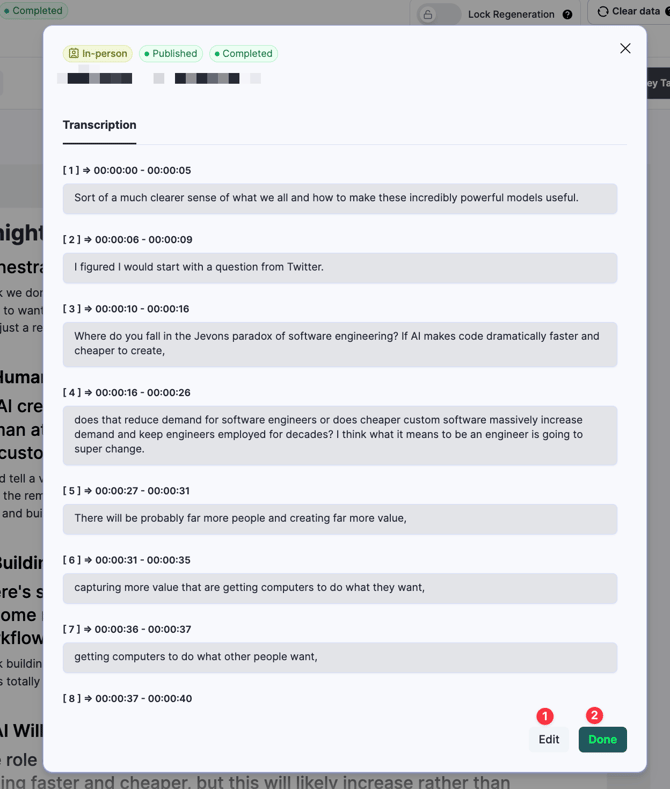 save edited trasncript